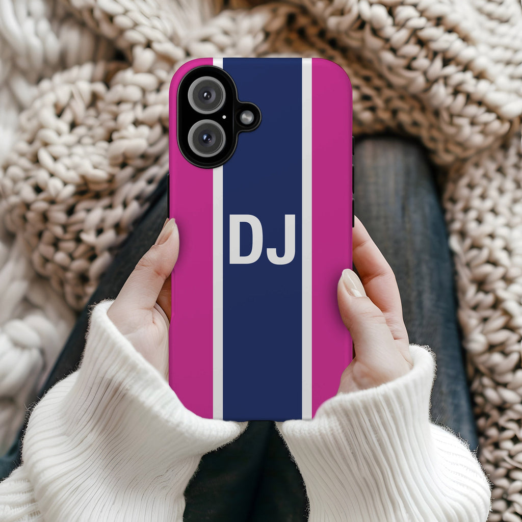 Stripe Monogram MagSafe Tough iPhone Case - Blue Pink - Hydrangea Lane Home