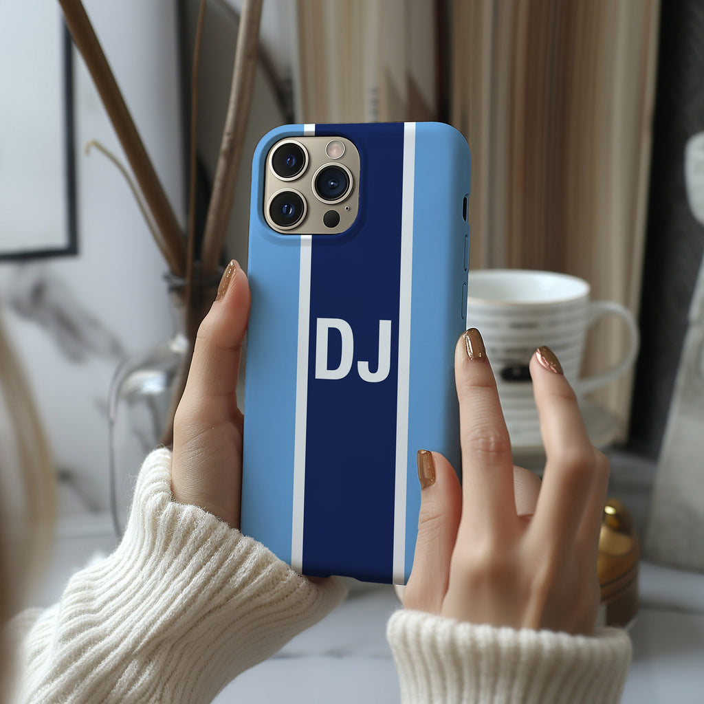 Stripe Monogram MagSafe Tough iPhone Case - Navy on Blue - Hydrangea Lane Home