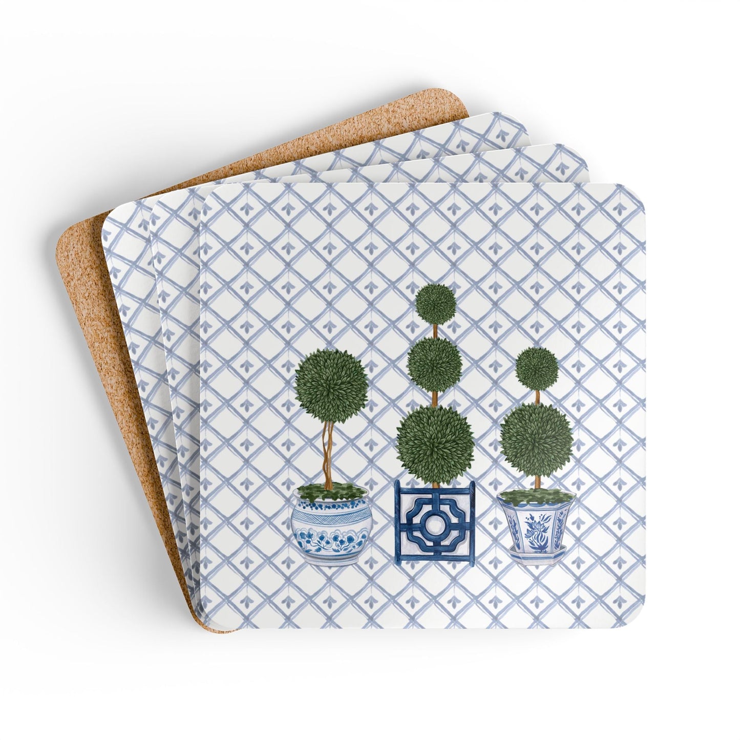 Topiary Tree Chinoiserie Set of 4 Drink Coasters - Hydrangea Lane Home