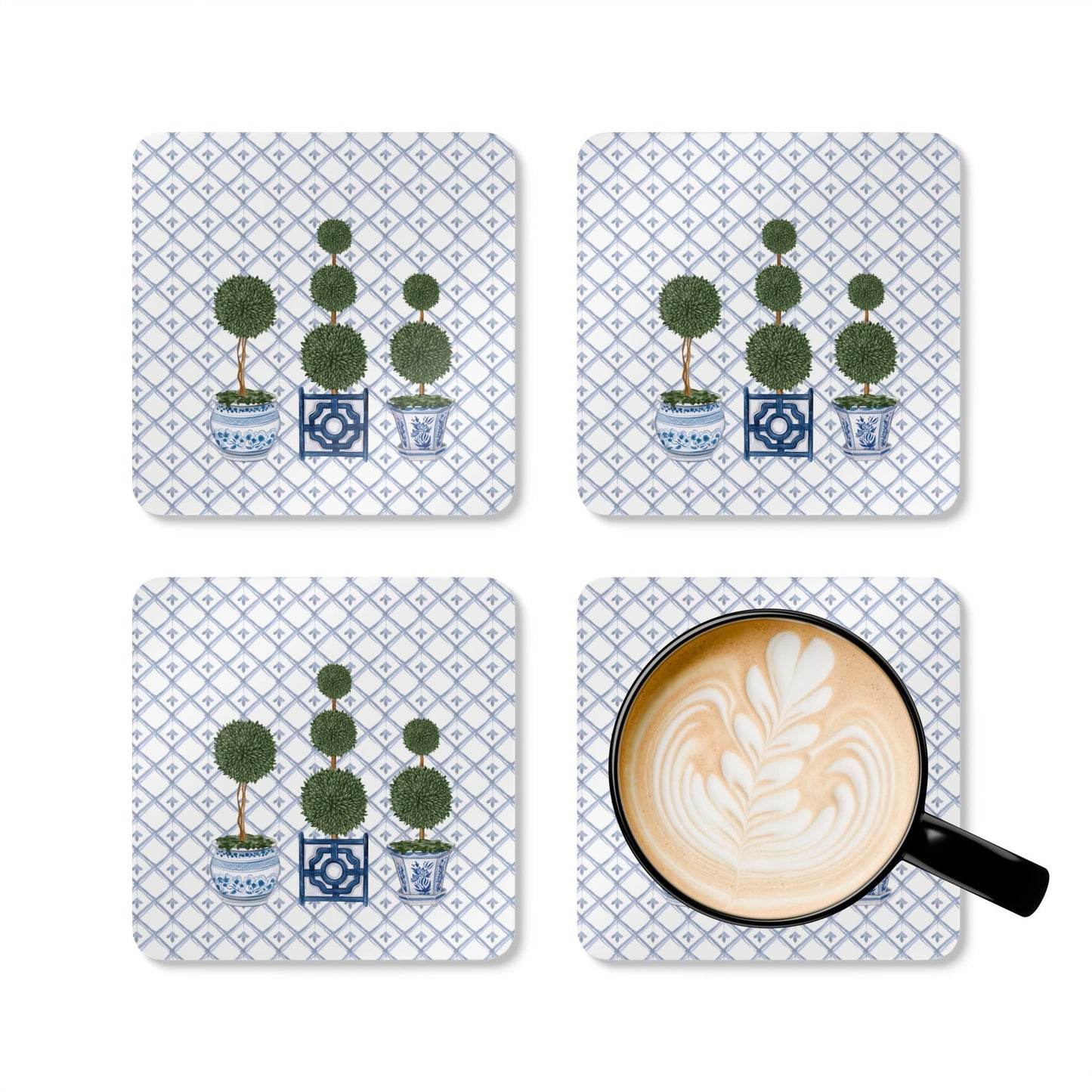 Topiary Tree Chinoiserie Set of 4 Drink Coasters - Hydrangea Lane Home