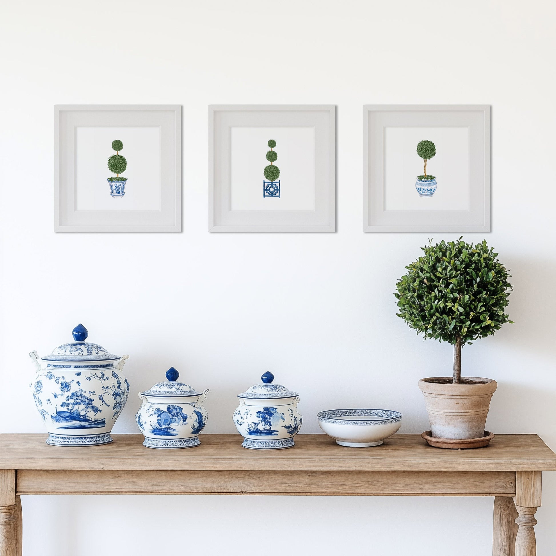 Triple Topiary Tree Chinoiserie Watercolor Art Print - Hydrangea Lane Home