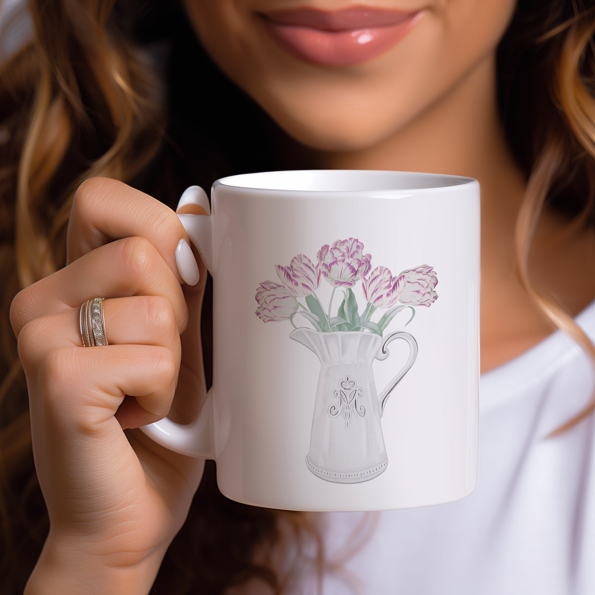 Tulips in Pitcher Ceramic Mug - Hydrangea Lane Home