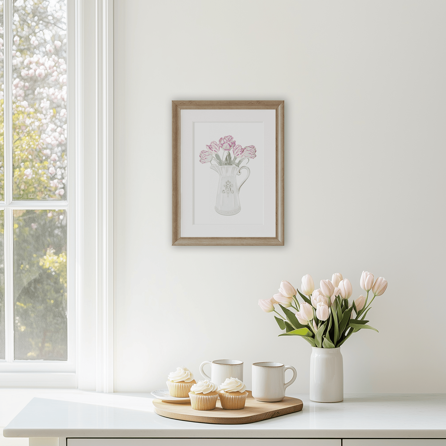 Tulips in Pitcher Watercolour Art Print - Hydrangea Lane Home