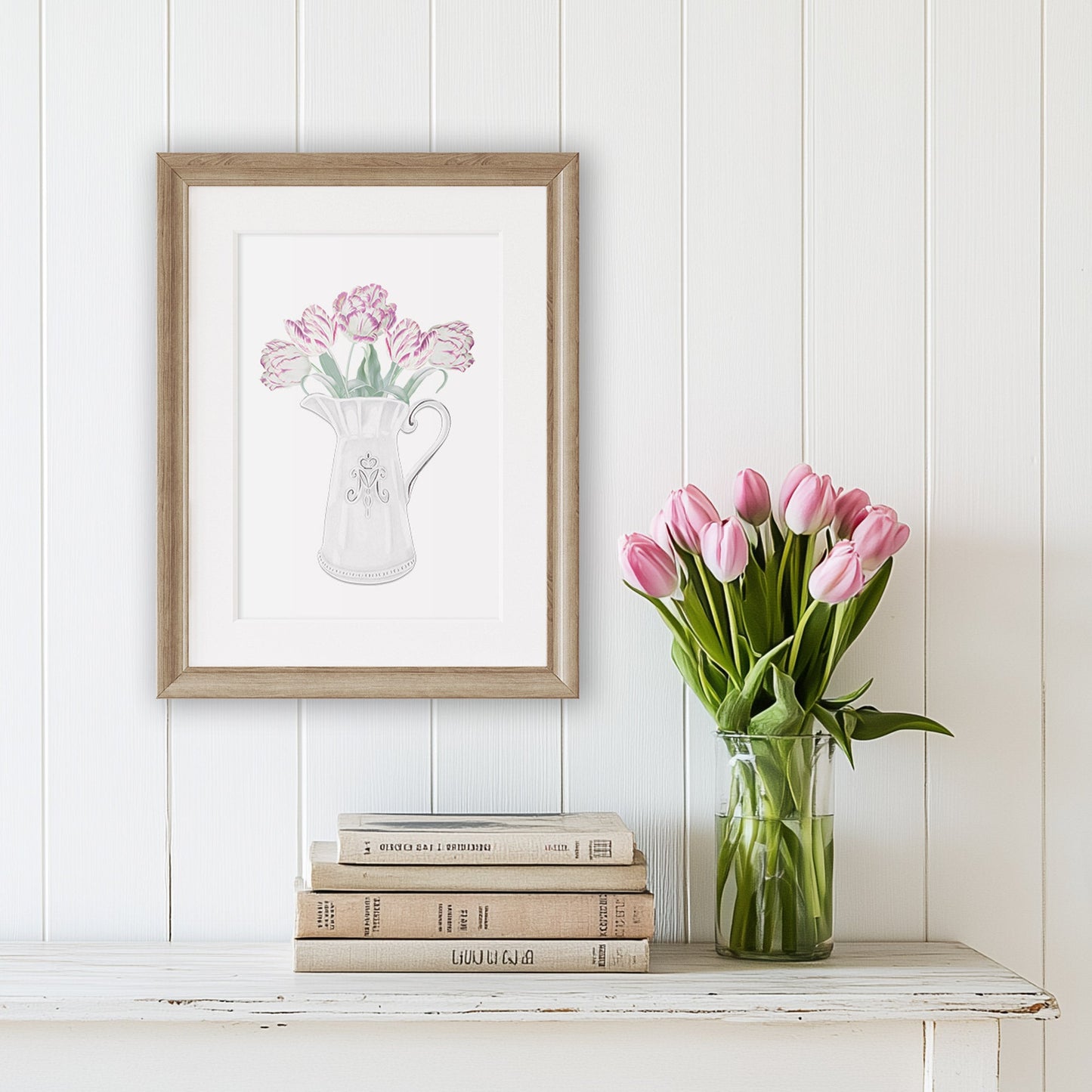 Tulips in Pitcher Watercolour Art Print - Hydrangea Lane Home