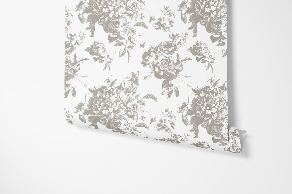 Villandry French Rose Toile Wallpaper - Chateaux Taupe - Hydrangea Lane Home