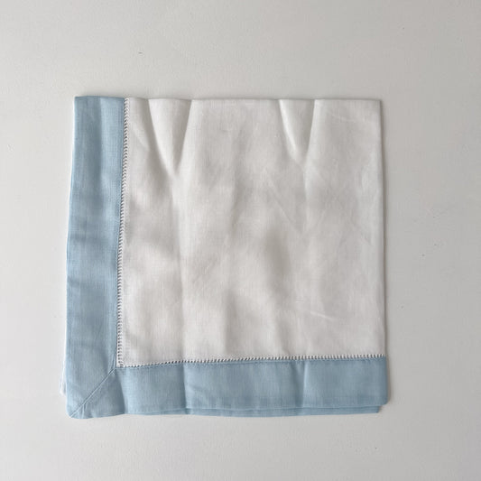 White Napkin with pale blue border (no embroidery) - Hydrangea Lane Home