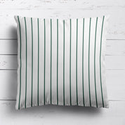 Breton Stripe cotton linen cushion in Leaf dark green