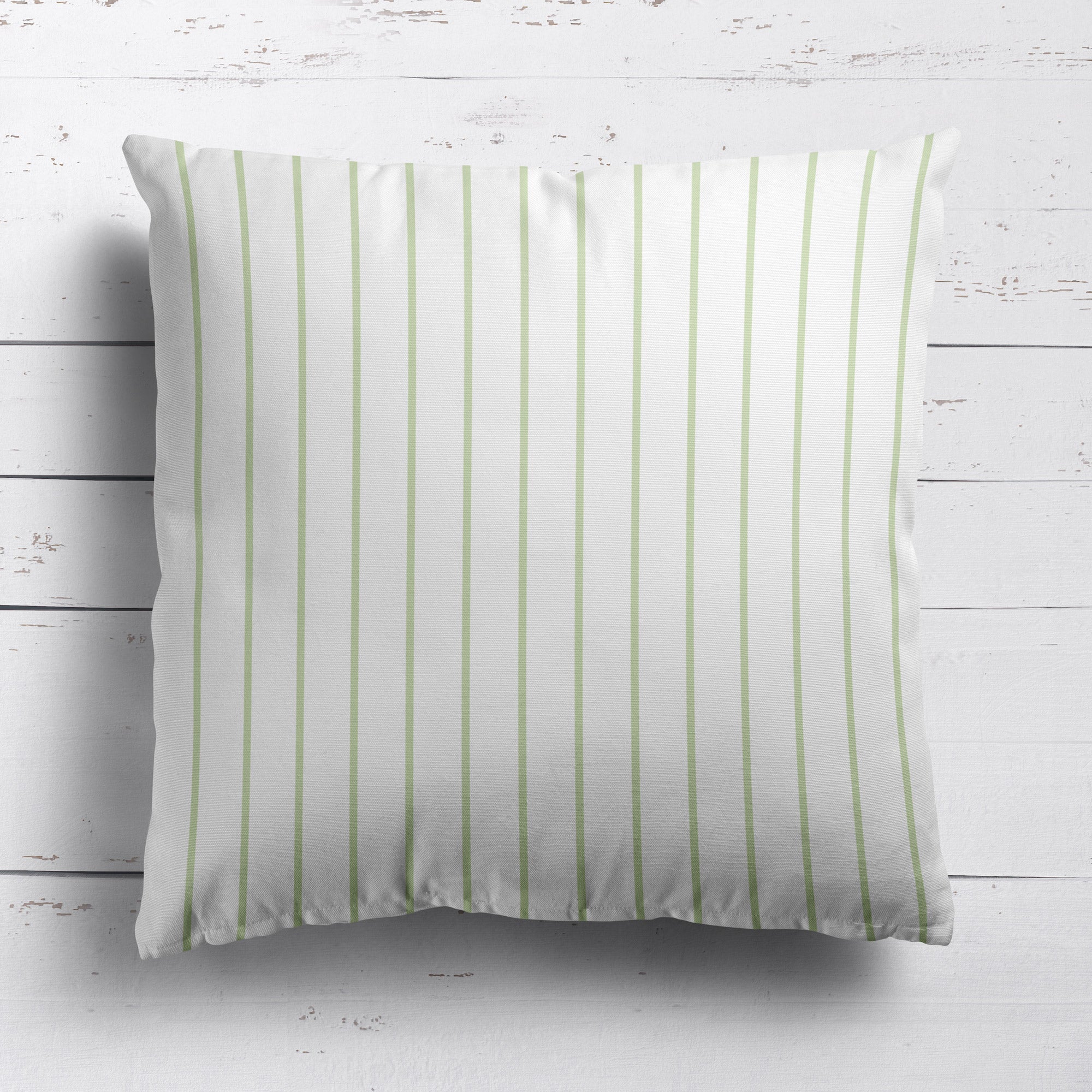 Breton Stripe cotton linen cushion in Elderflower green