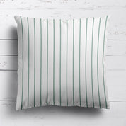 Breton Stripe cotton linen cushion in Eucalyptus green