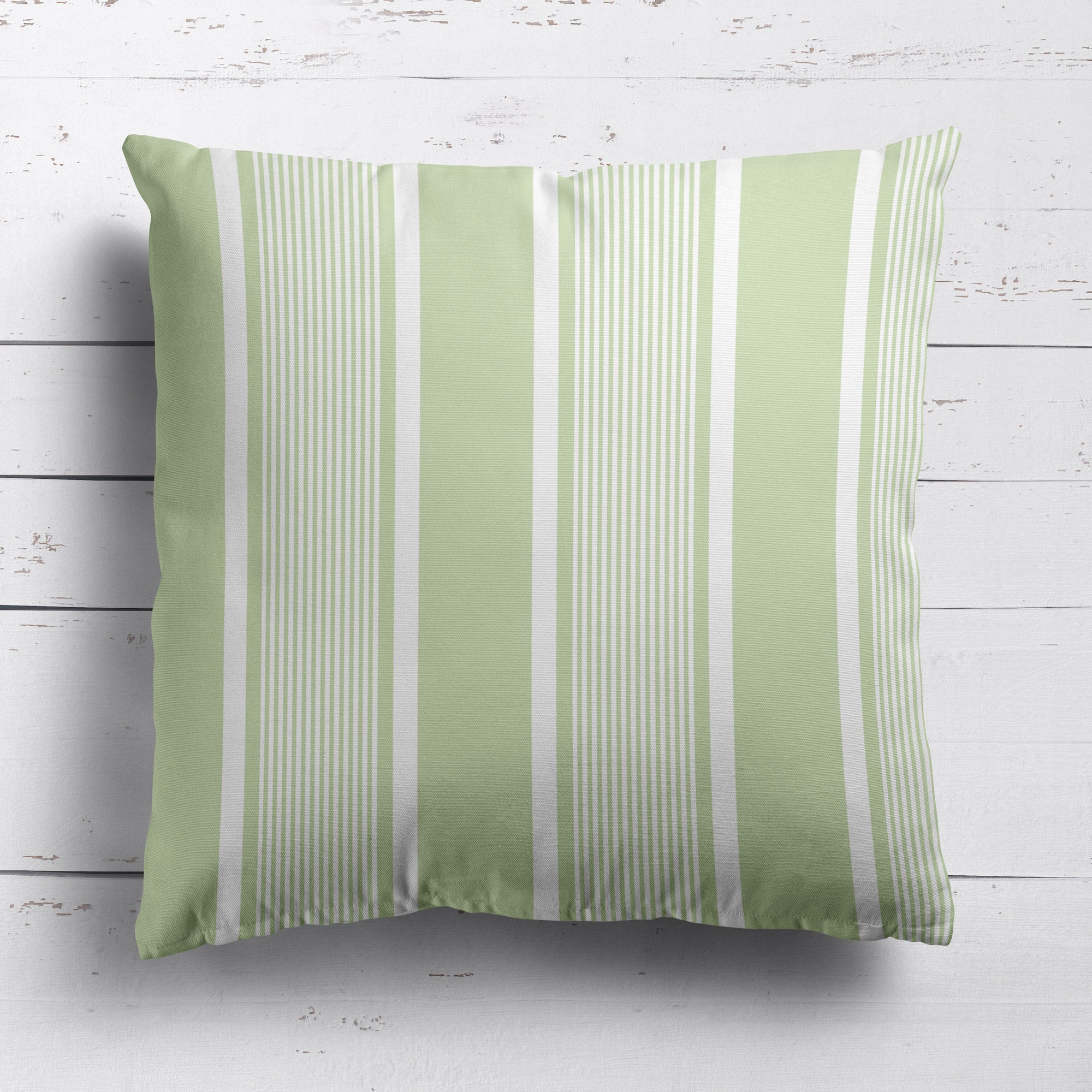 Deckchair stripe cotton linen cushion Elderflower green