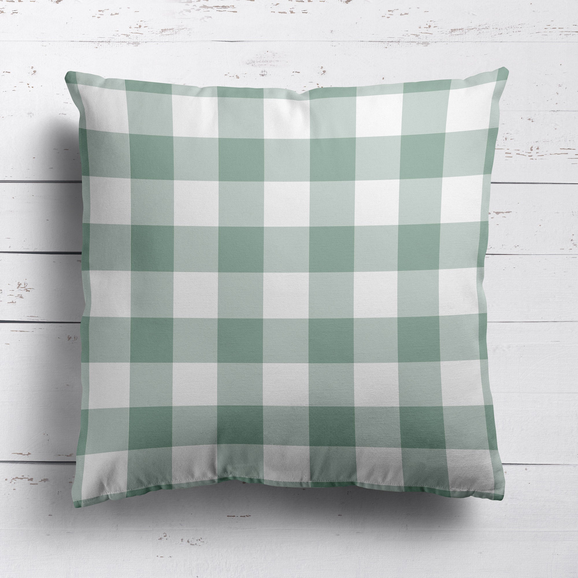 gingham check cotton linen fabric Eucalyptus green
