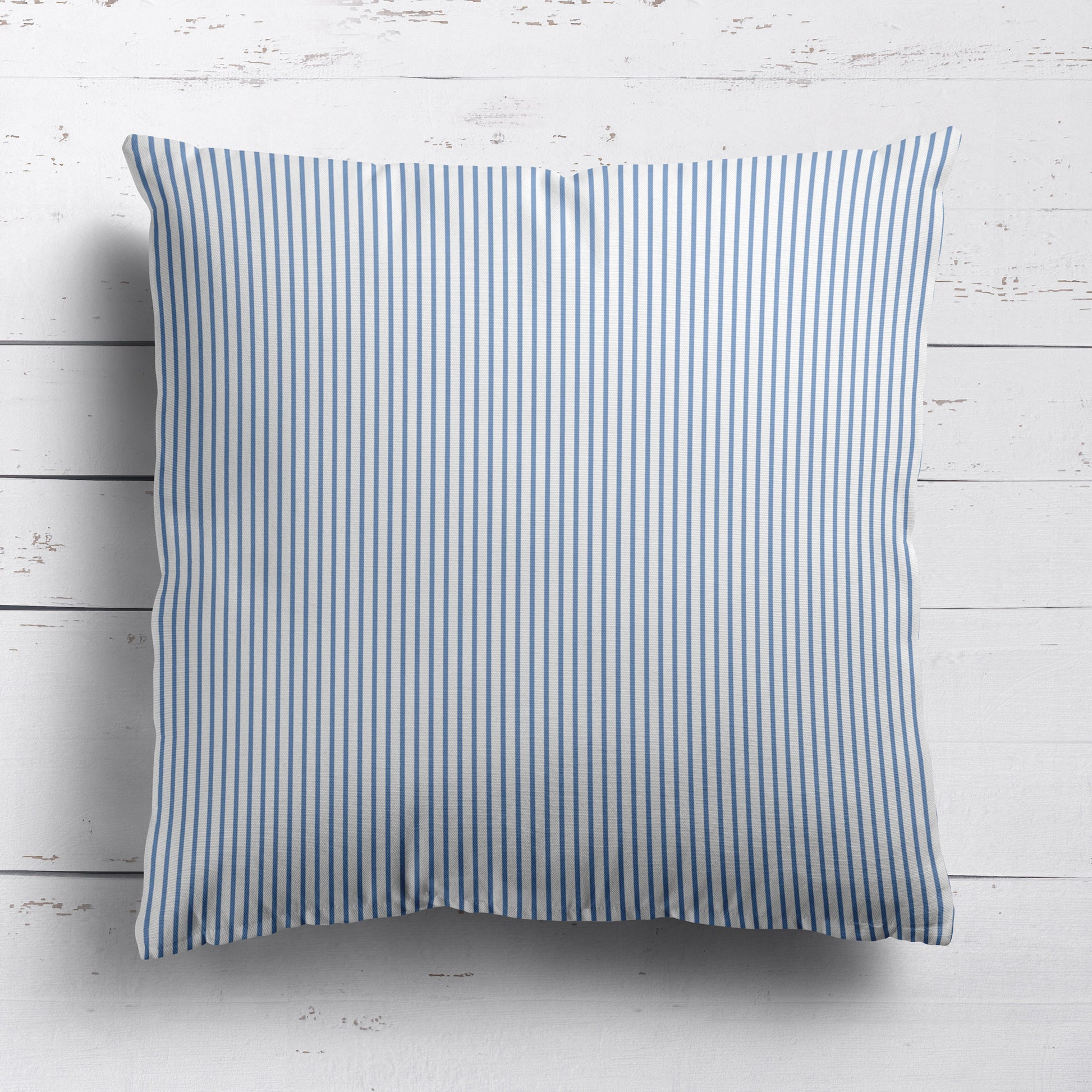 Petite Stripe cotton linen fabric in Breeze blue