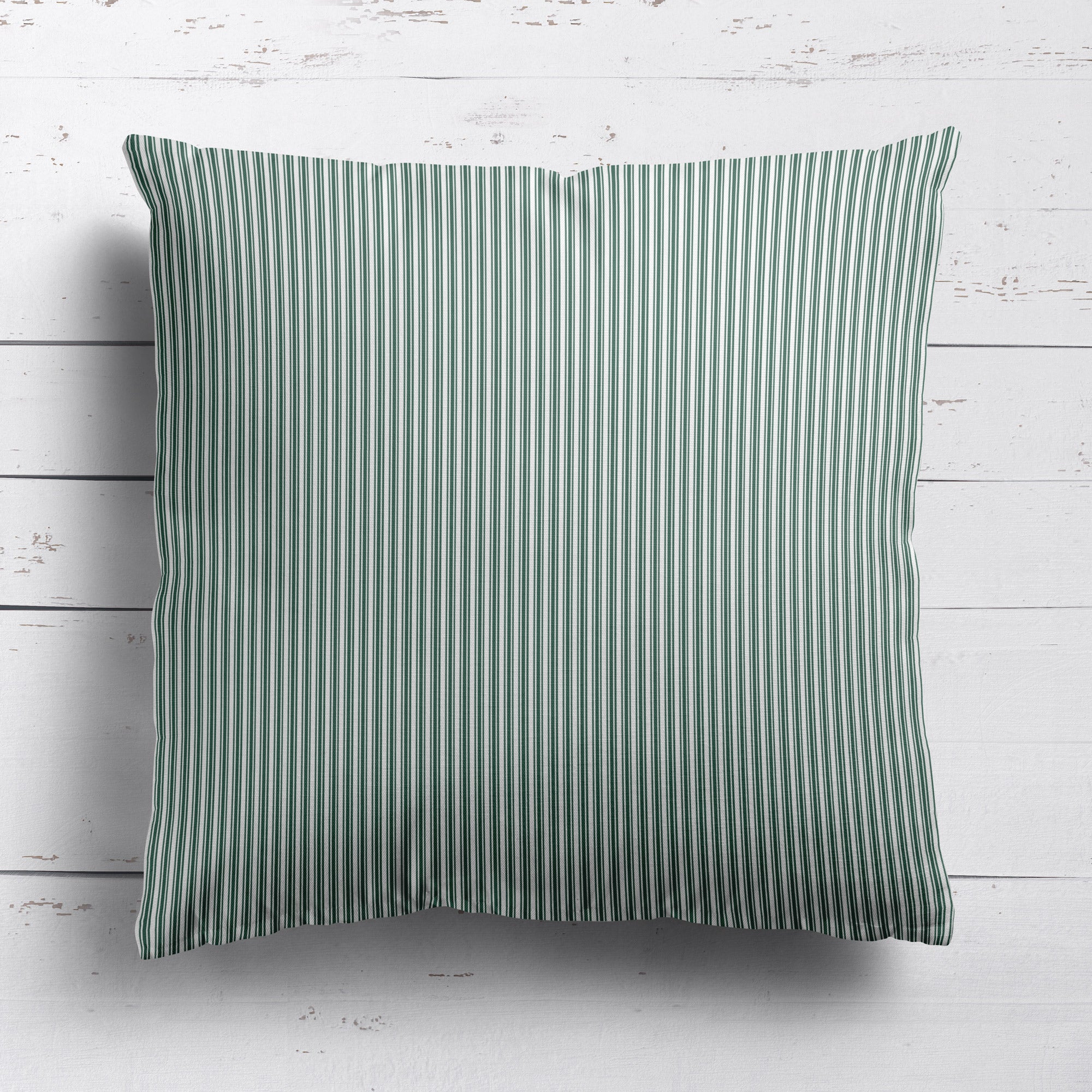 Ticking Stripe cotton linen cushion in Leaf green