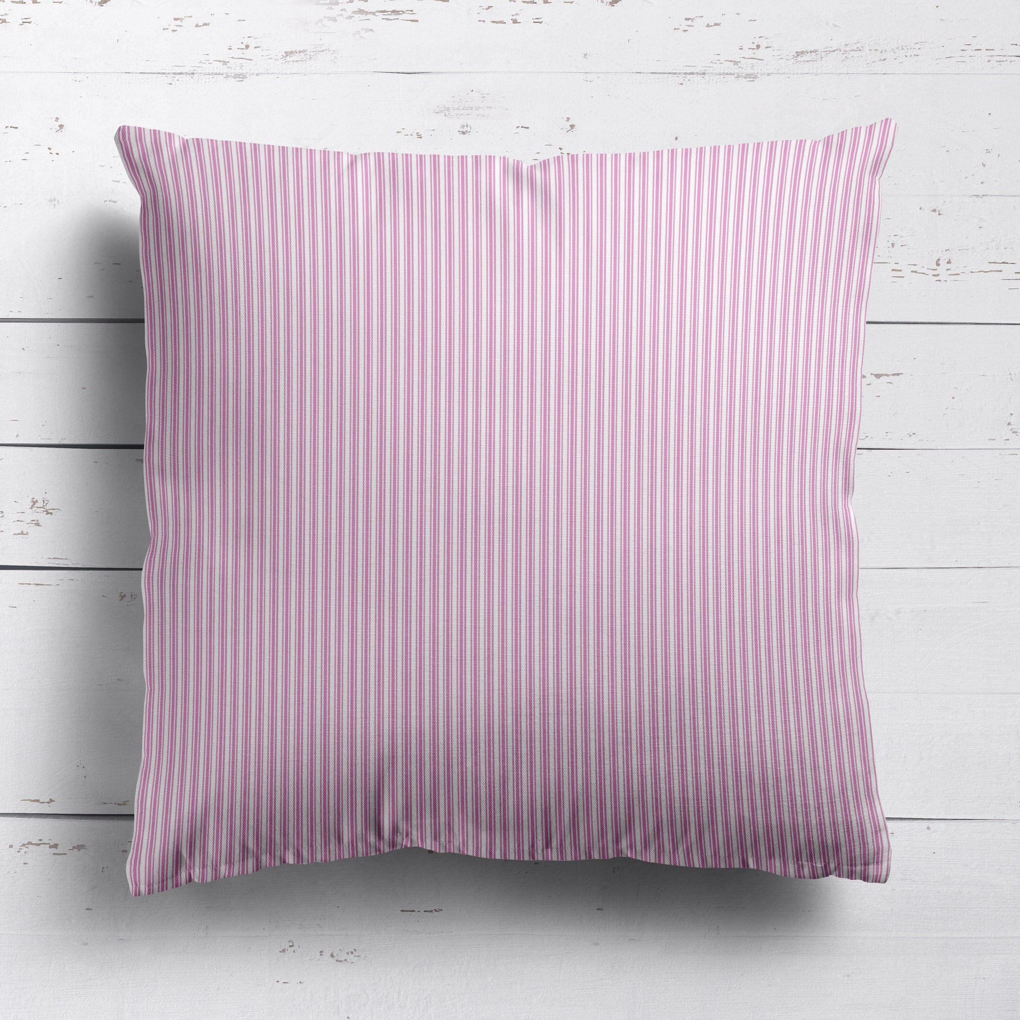 Ticking Stripe cotton linen cushion in Tickled pink