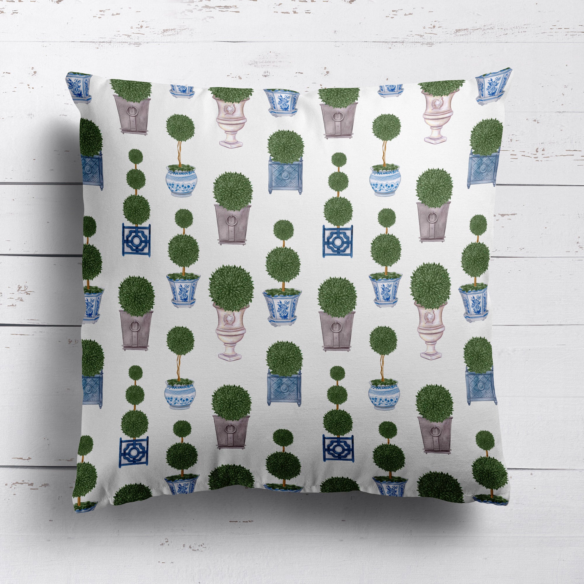 Topiary Tree printed cotton linen cushion 