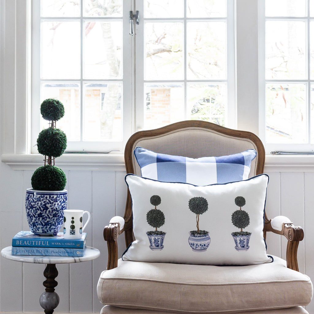 topiary tree pillow gingham check