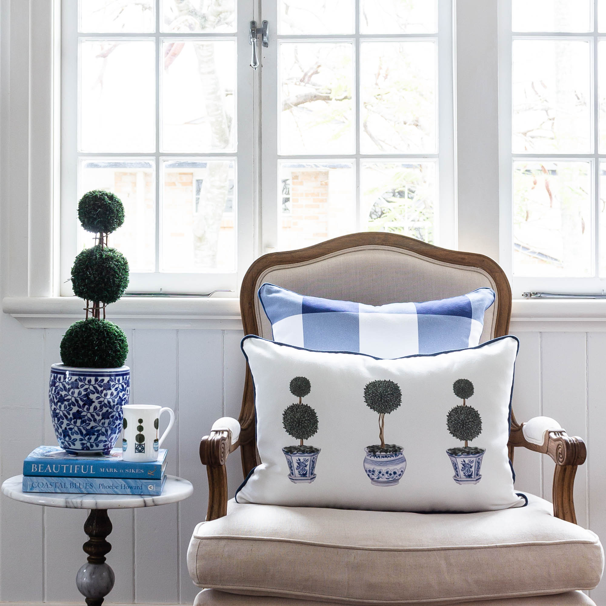 topiary tree pillow gingham check