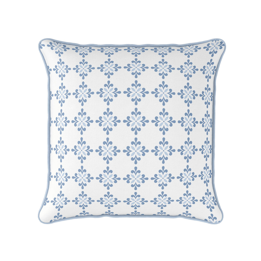 Amalfi Flower Cushion- Blues and Neutrals - Hydrangea Lane Home
