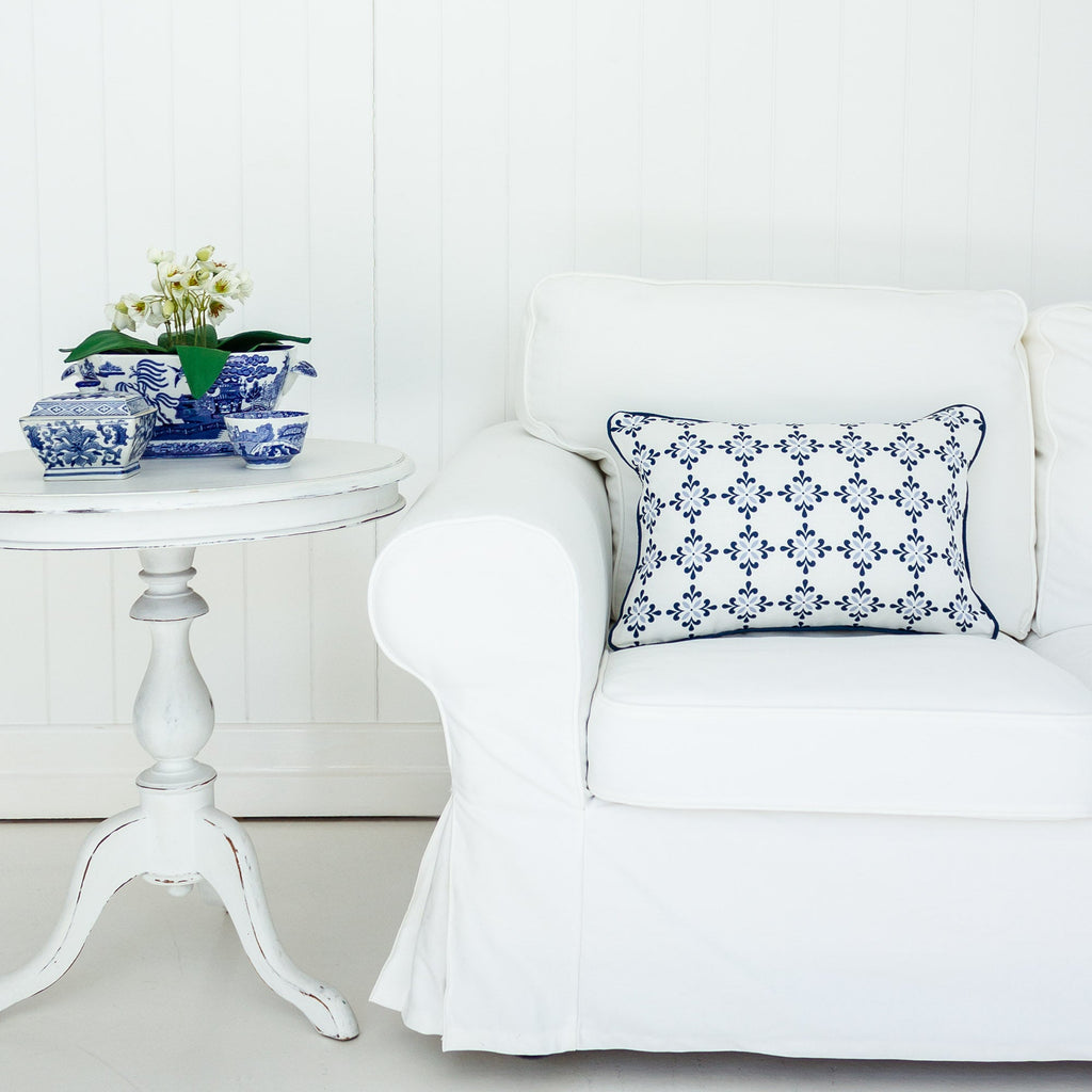 Amalfi Flower Cushion- Blues and Neutrals - Hydrangea Lane Home