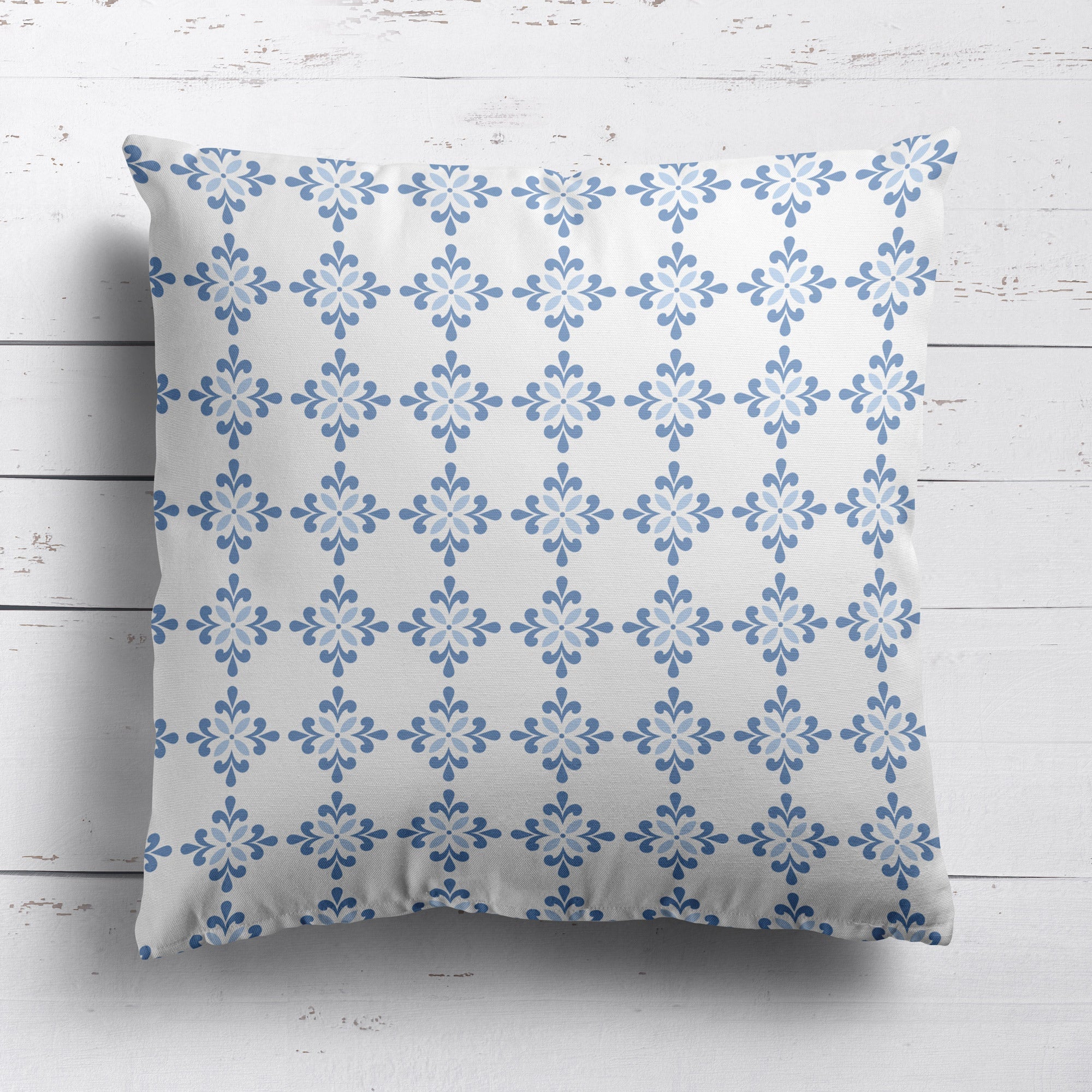 Amalfi Flower Cushion- Blues and Neutrals - Hydrangea Lane Home