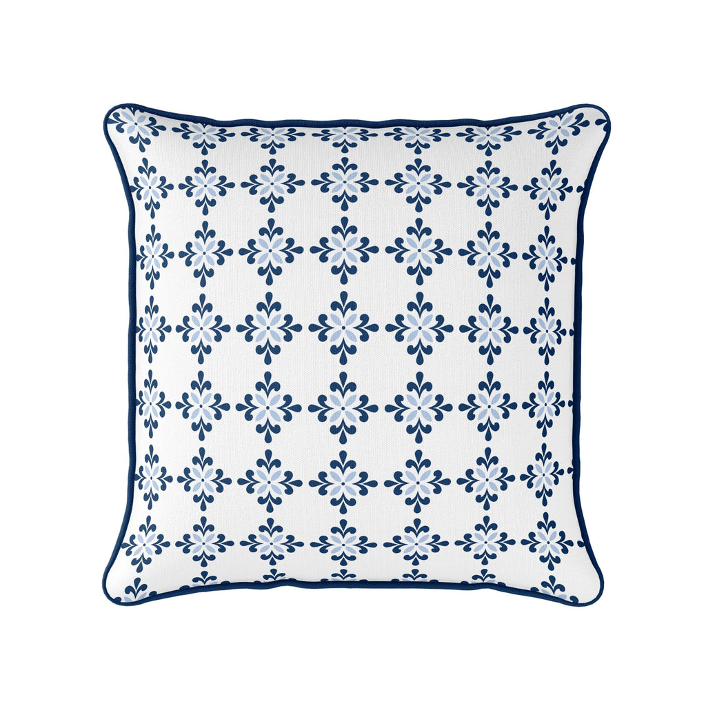 Amalfi Flower Cushion- Blues and Neutrals - Hydrangea Lane Home