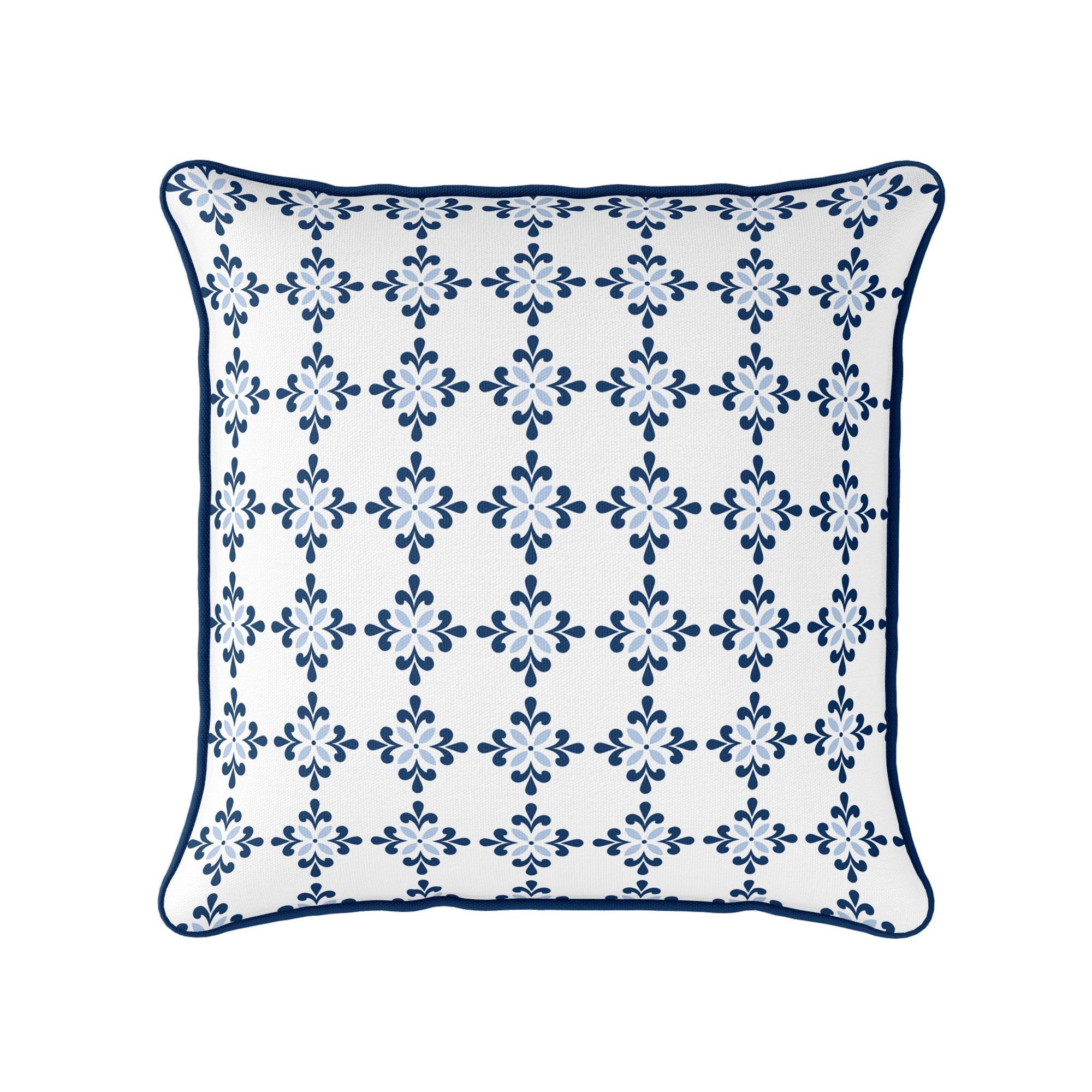 Amalfi Flower Cushion- Blues and Neutrals - Hydrangea Lane Home