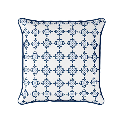 Amalfi Flower Cushion- Blues and Neutrals - Hydrangea Lane Home