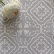 Amalfi Tulip Scroll Fabric - Dove - Hydrangea Lane Home
