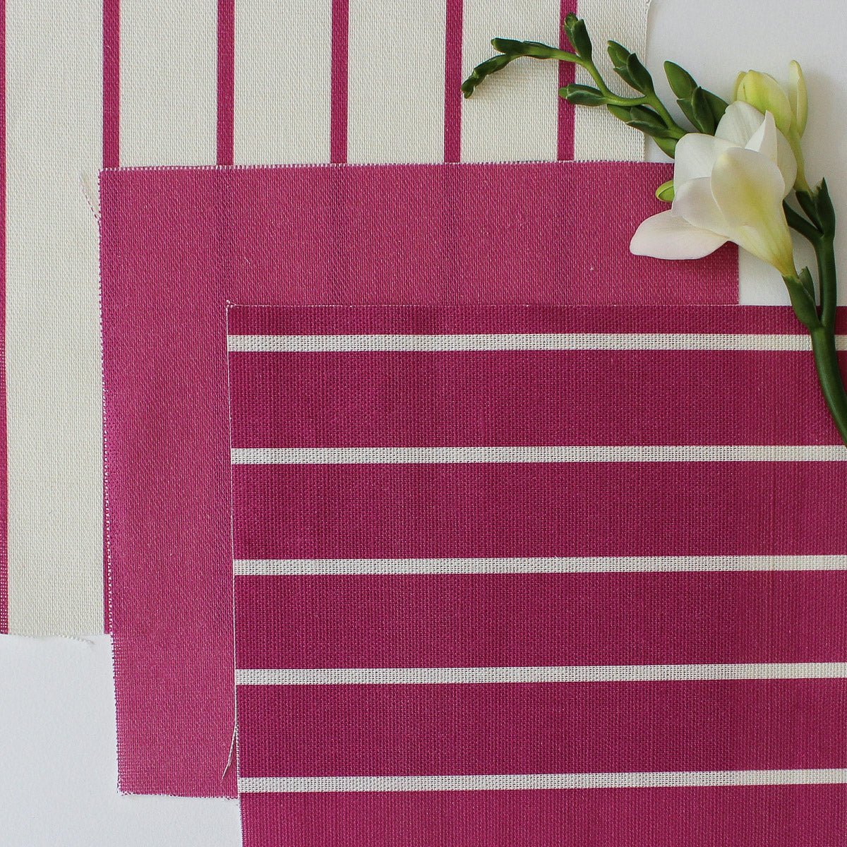 Breton Stripe Reverse Fabric - Raspberry - Hydrangea Lane Home