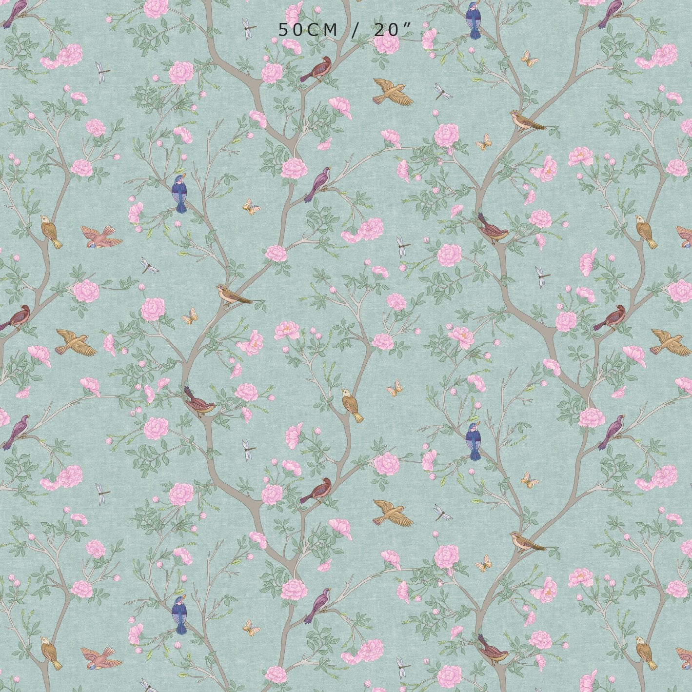 Camellia Garden Pink Fabric - Eau de Nil - Hydrangea Lane Home