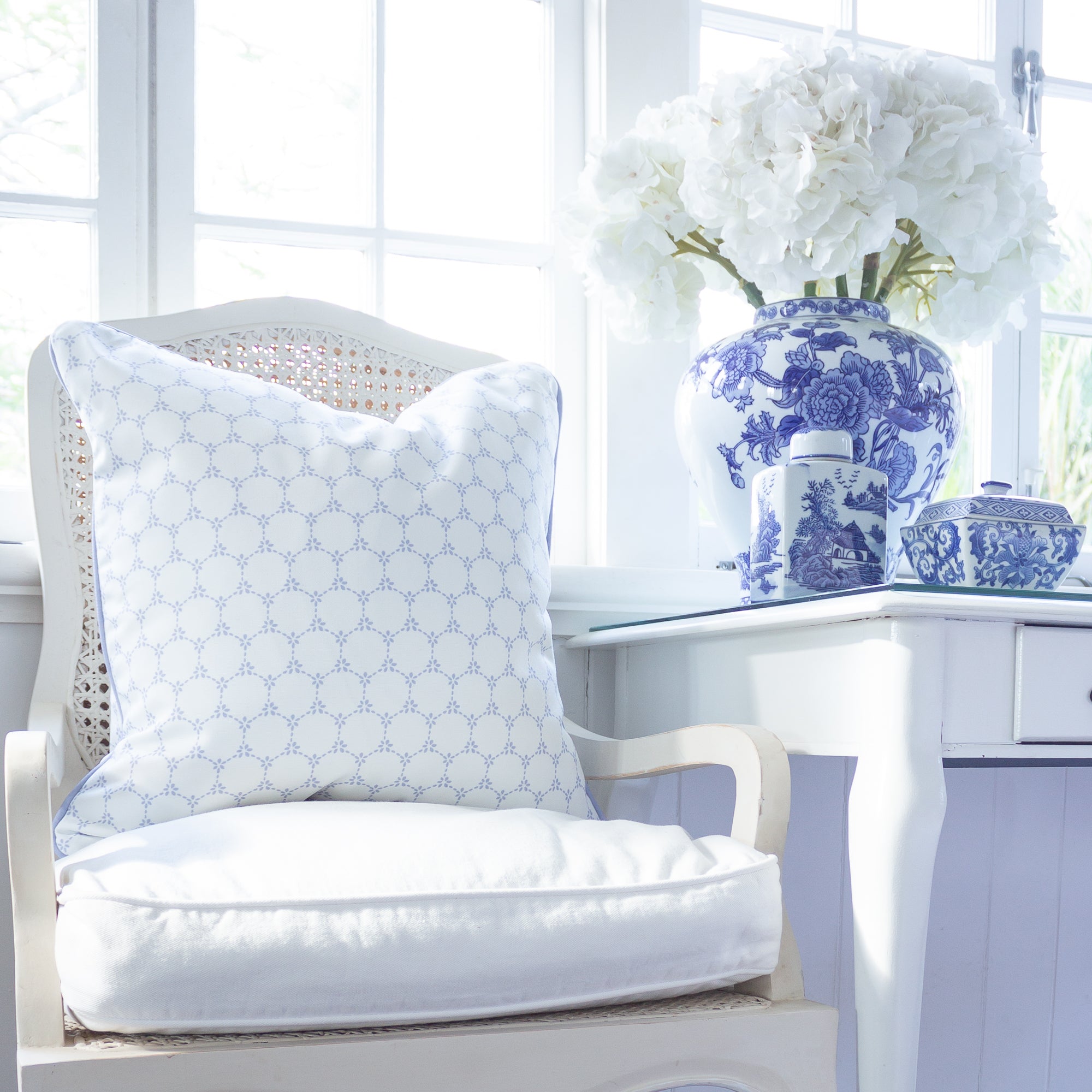 Daisy Chain Cushion - Blues - Hydrangea Lane Home