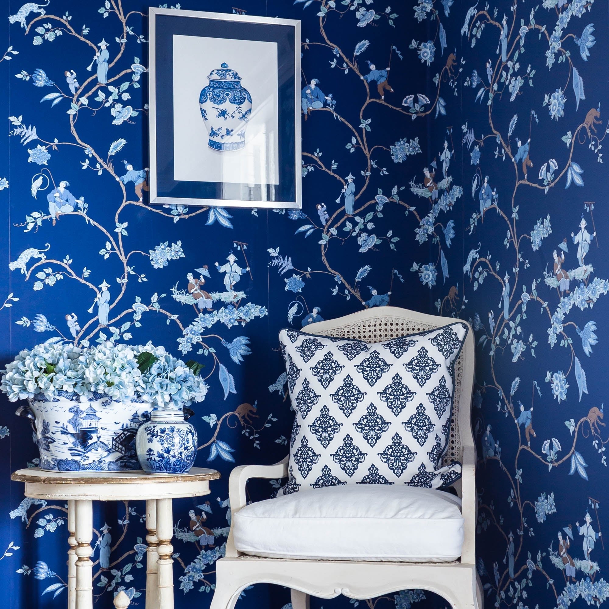 Damask Cushion - Blues - Hydrangea Lane Home
