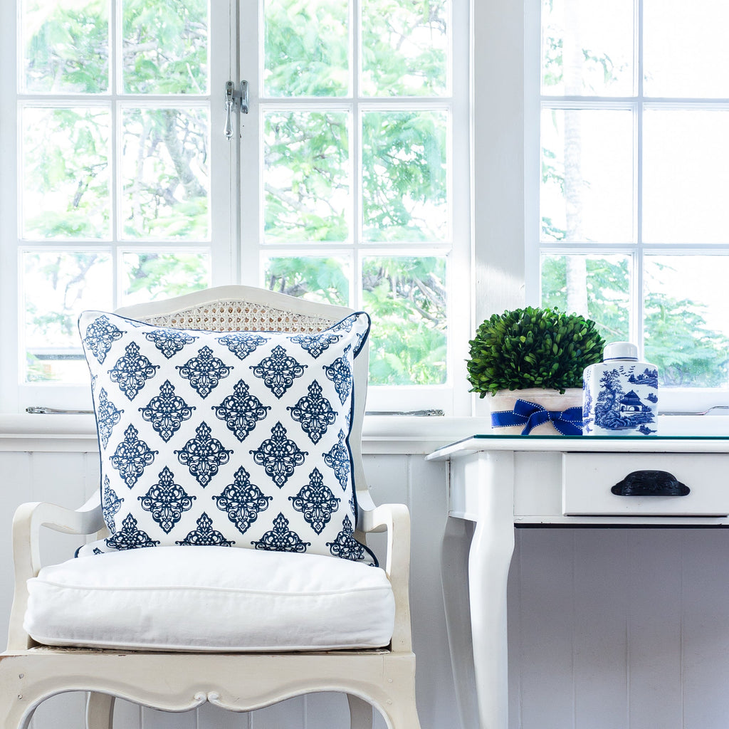 Damask Cushion - Blues - Hydrangea Lane Home