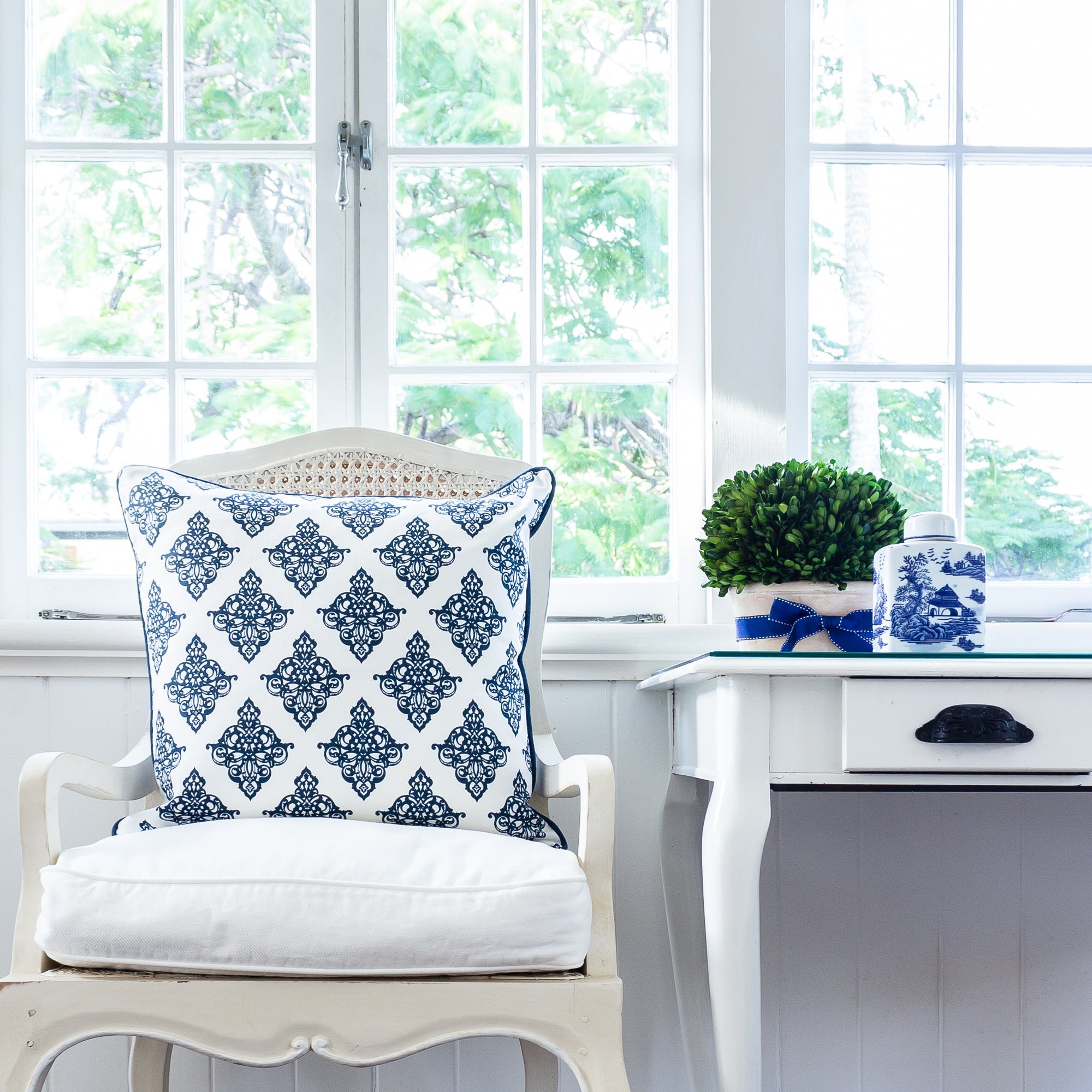 Damask Cushion - Blues - Hydrangea Lane Home