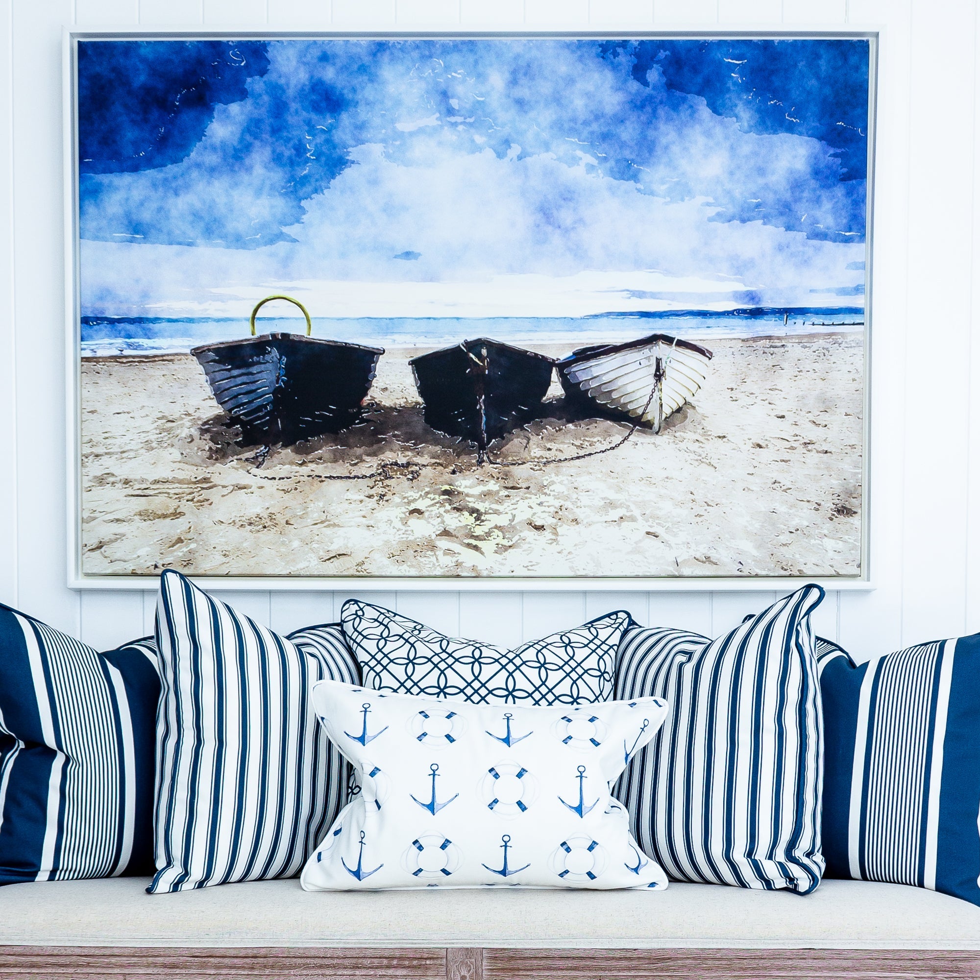 Deckchair Stripe Cushion - Blues - Hydrangea Lane Home