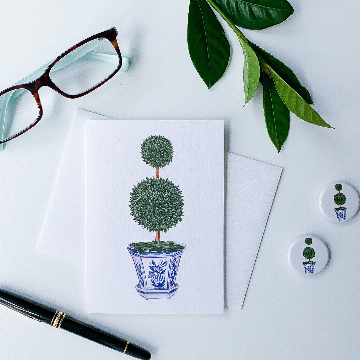 Double Topiary Tree in Chinoiserie Pot Greeting Card - Hydrangea Lane Home