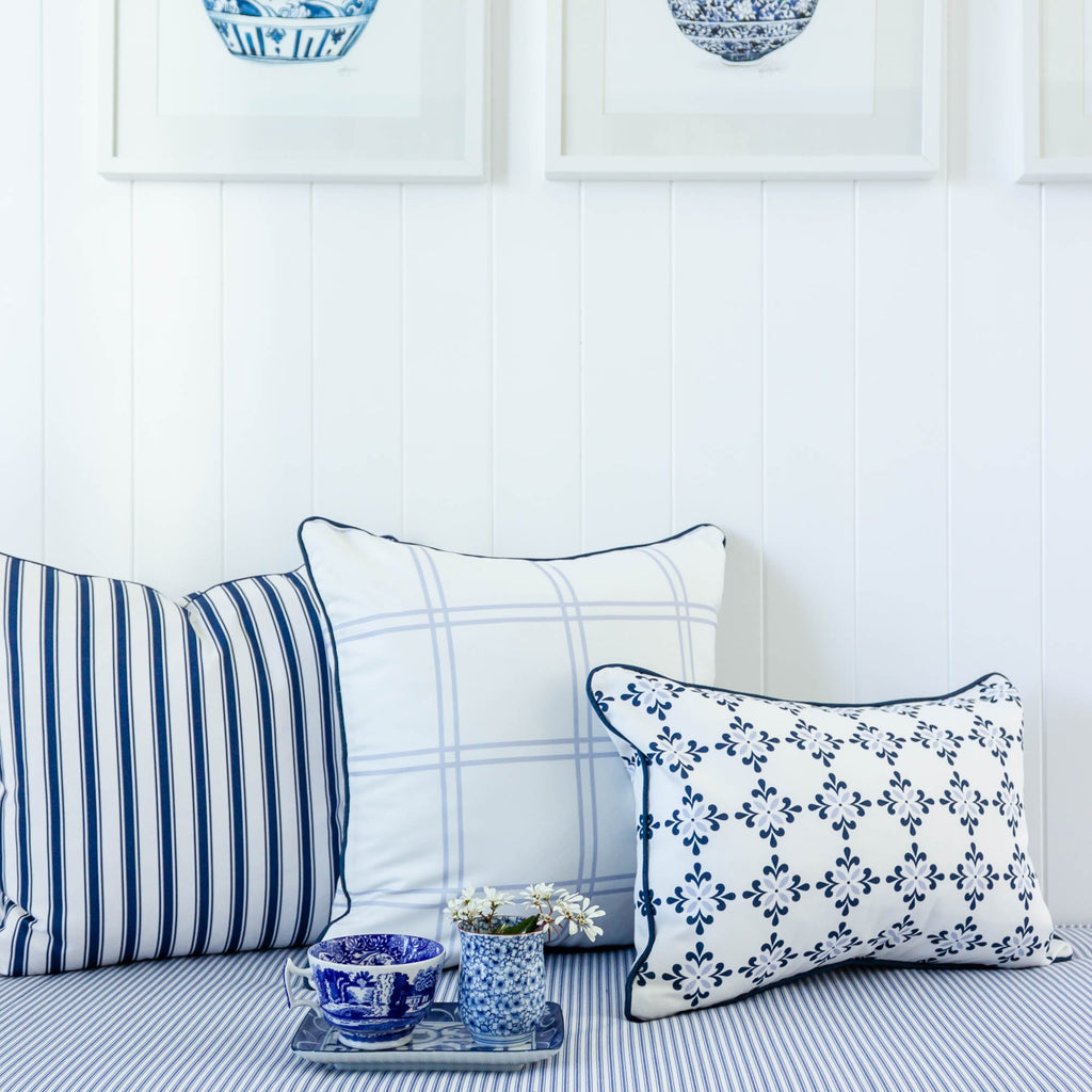 Double Window Pane Check Cushion - Blues - Hydrangea Lane Home