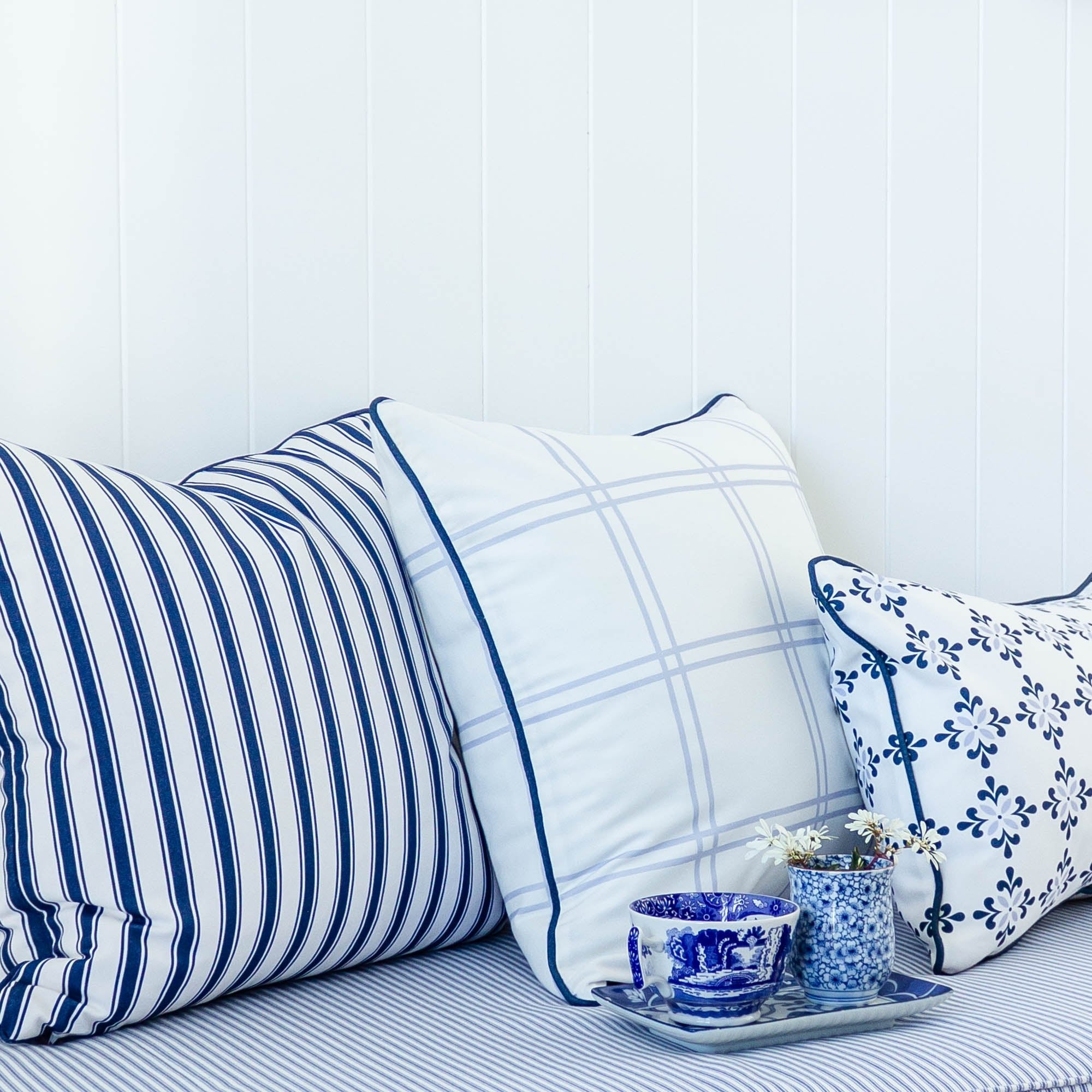 Double Window Pane Check Cushion - Blues - Hydrangea Lane Home