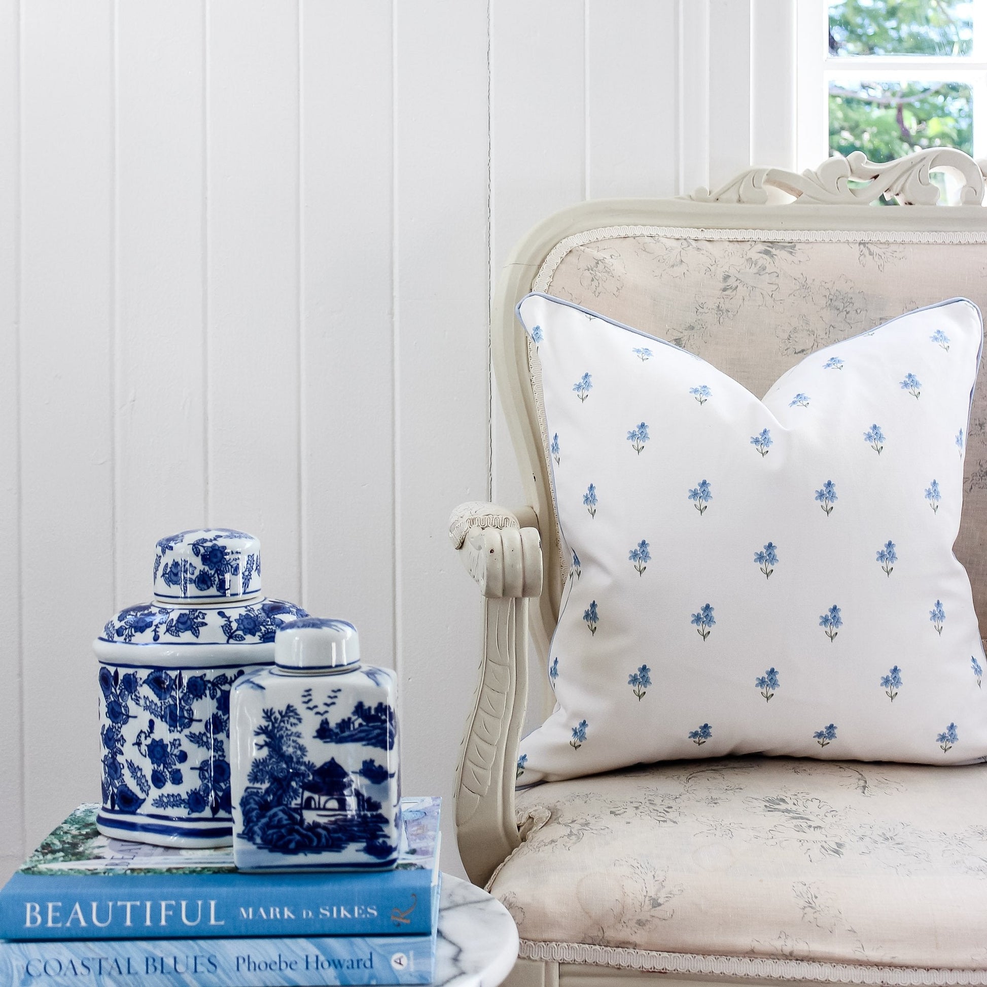 Forget Me Not Cushion - White - Hydrangea Lane Home