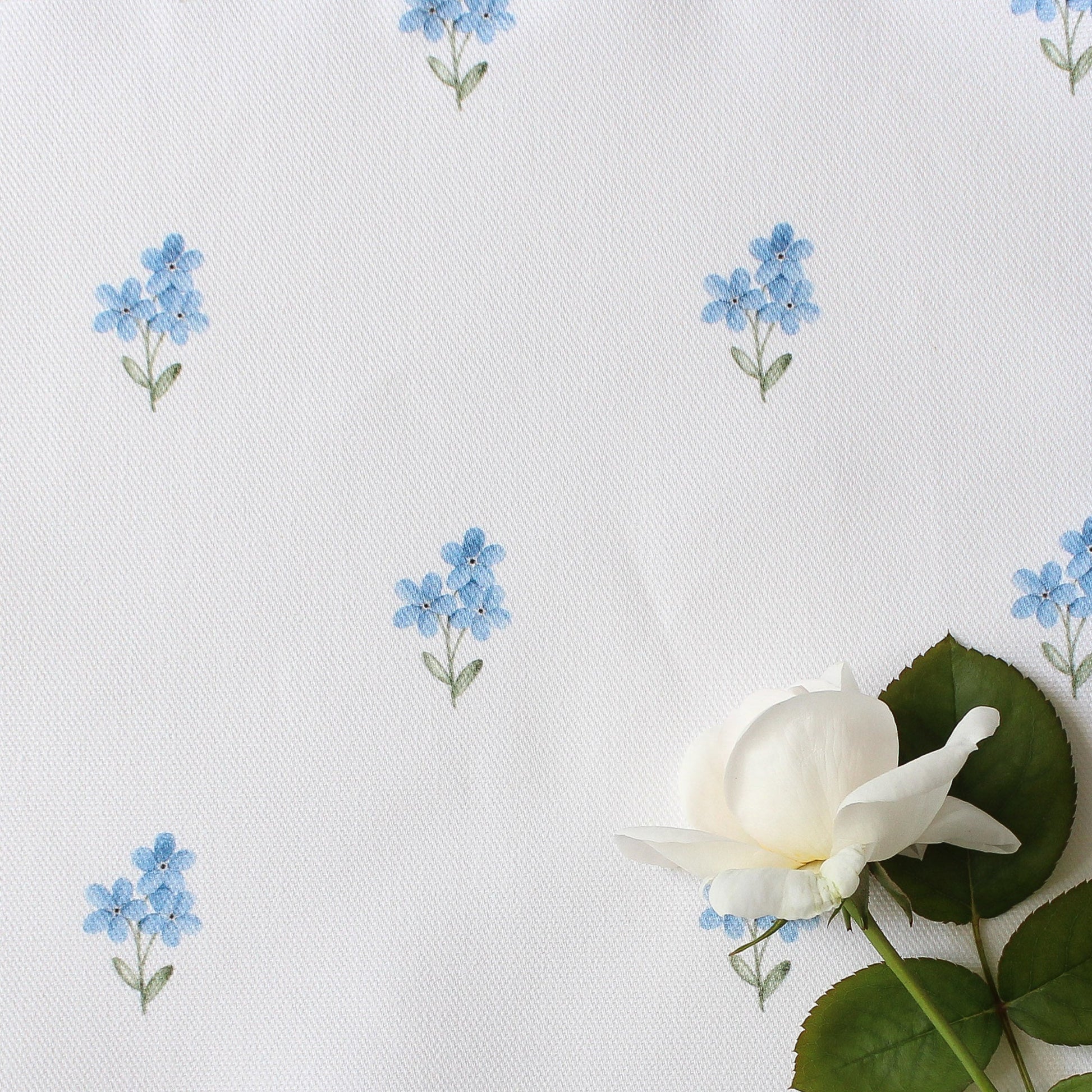 Forget Me Not Fabric - White - Hydrangea Lane Home