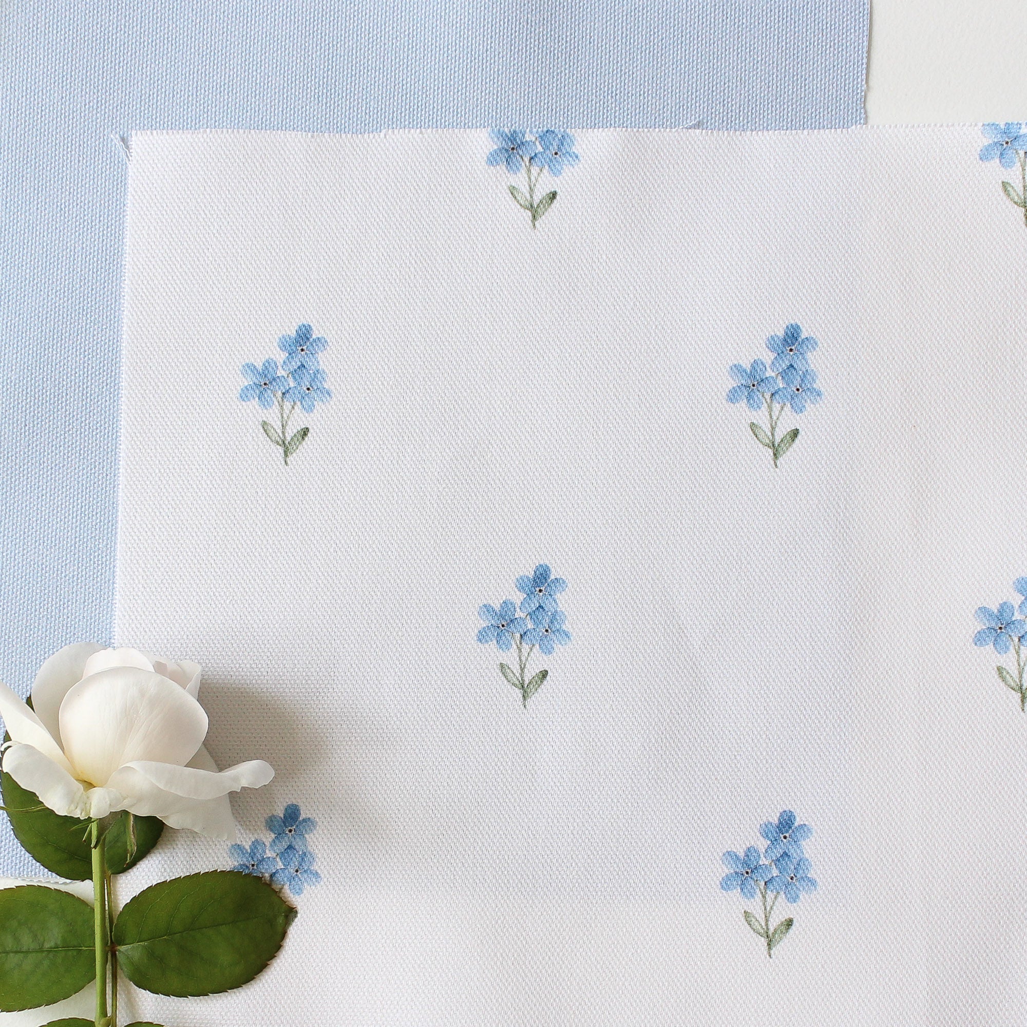 Forget Me Not Fabric - White - Hydrangea Lane Home