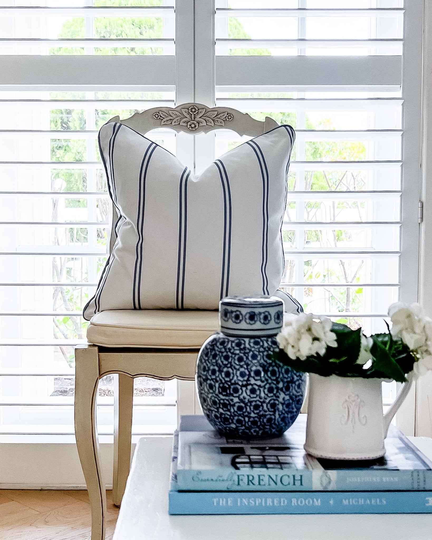 French Stripe Cushion - Blues - Hydrangea Lane Home