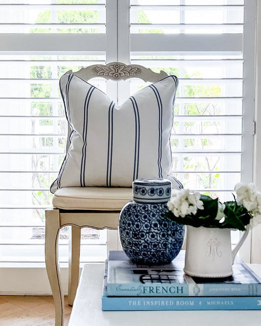 French Stripe Cushion - Blues - Hydrangea Lane Home