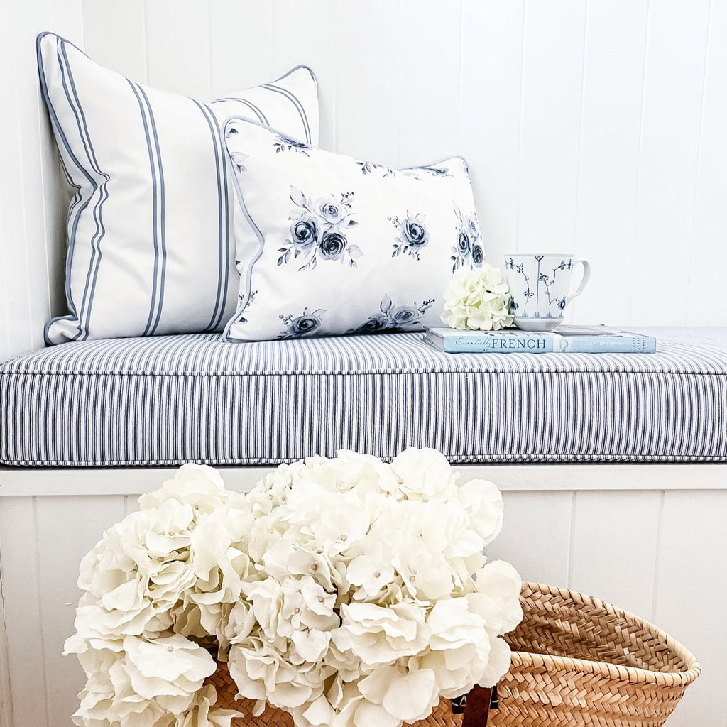 French Stripe Cushion - Blues - Hydrangea Lane Home