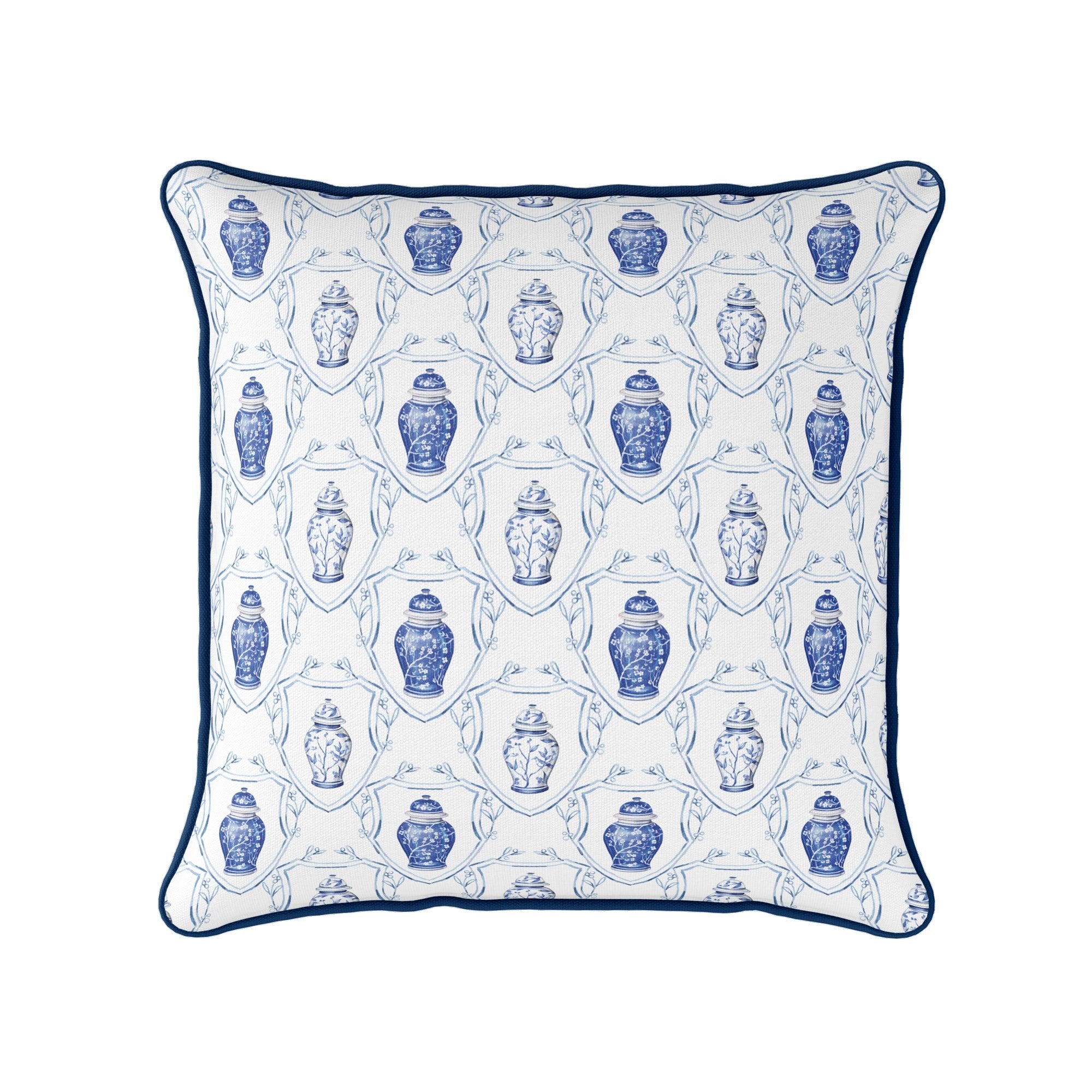 Ginger Jar Crest Cushion - Hydrangea Lane Home