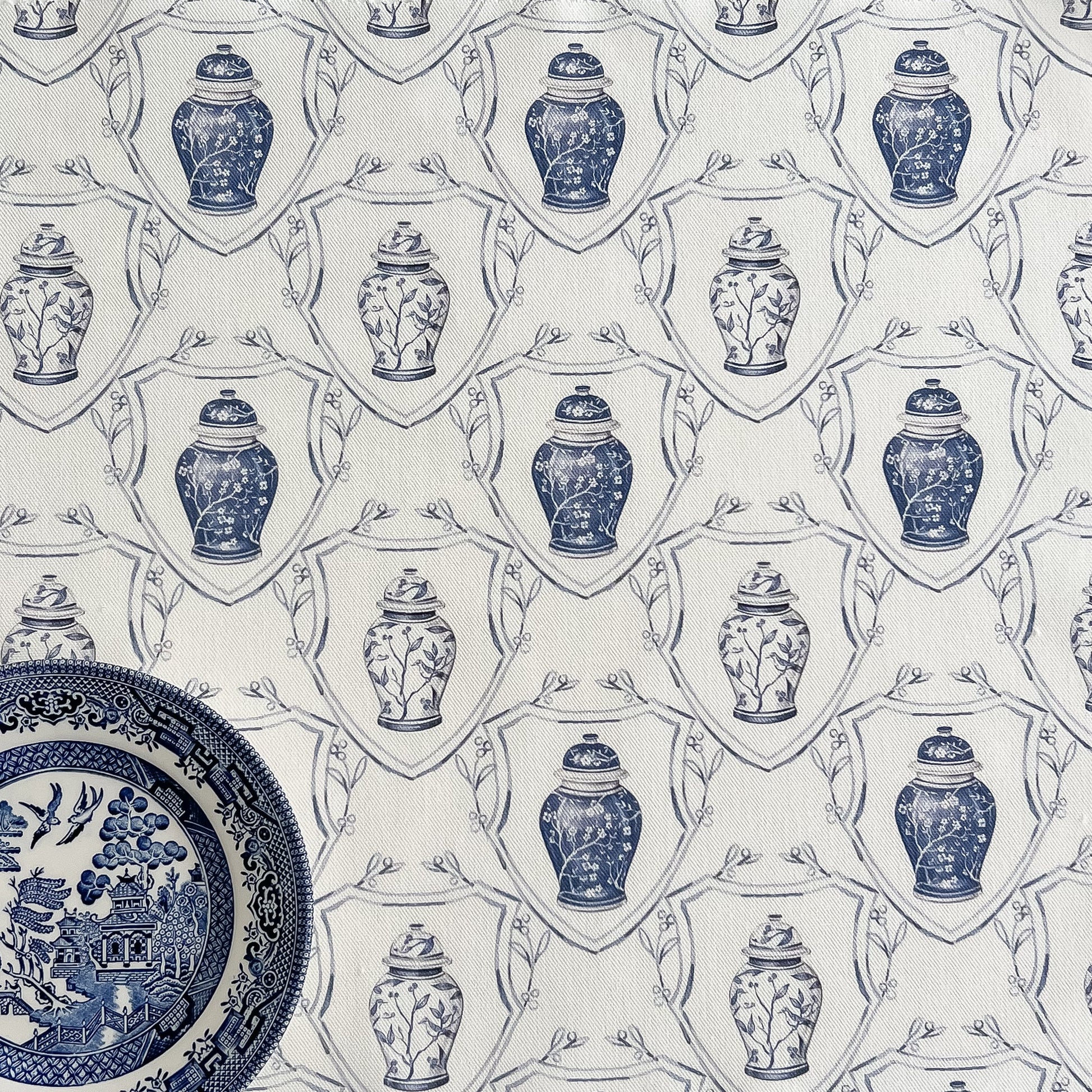 Ginger Jar Crest Fabric - Hydrangea Lane Home