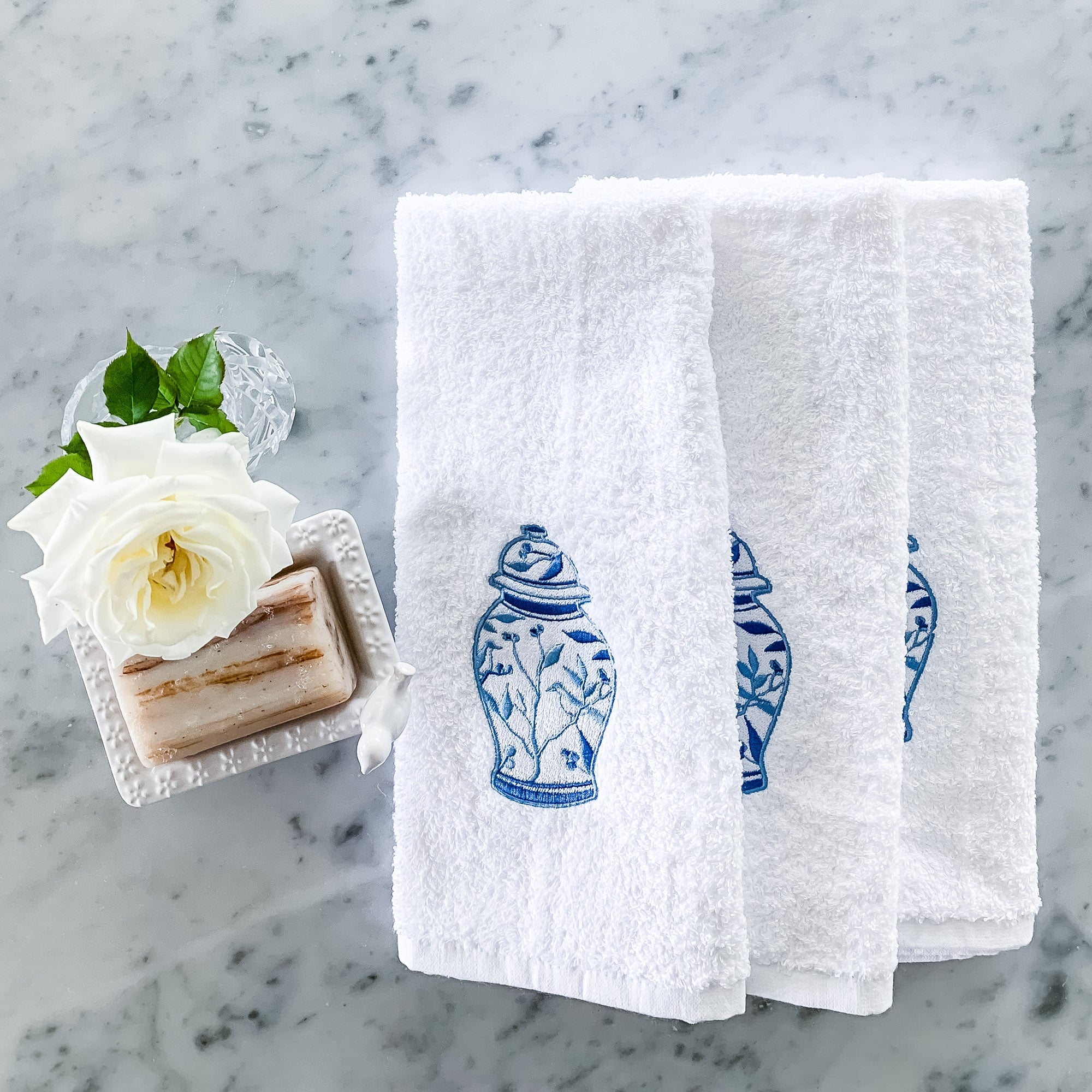 Ginger Jar Embroidered Hand Towel - Hydrangea Lane Home