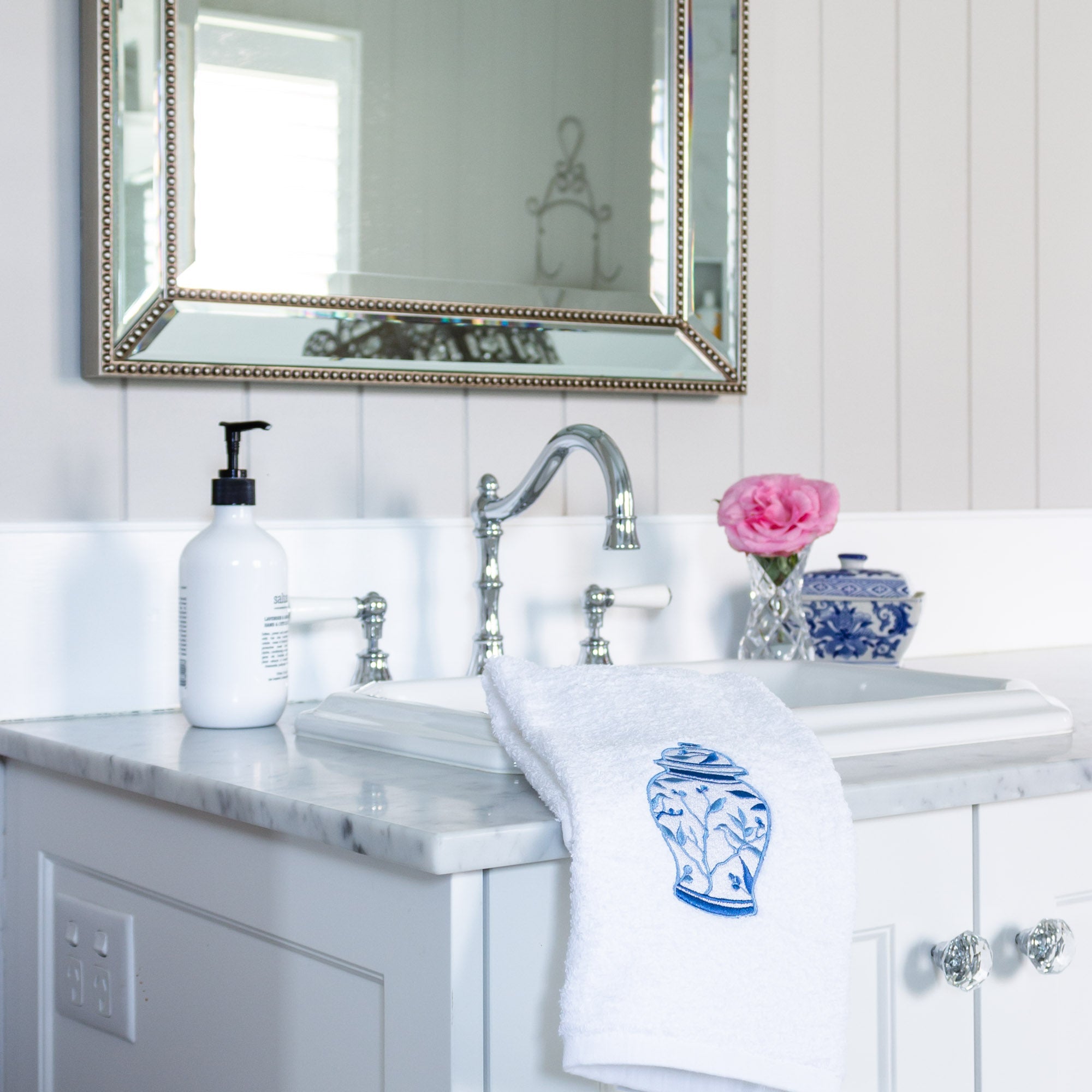 Ginger Jar Embroidered Hand Towel - Hydrangea Lane Home