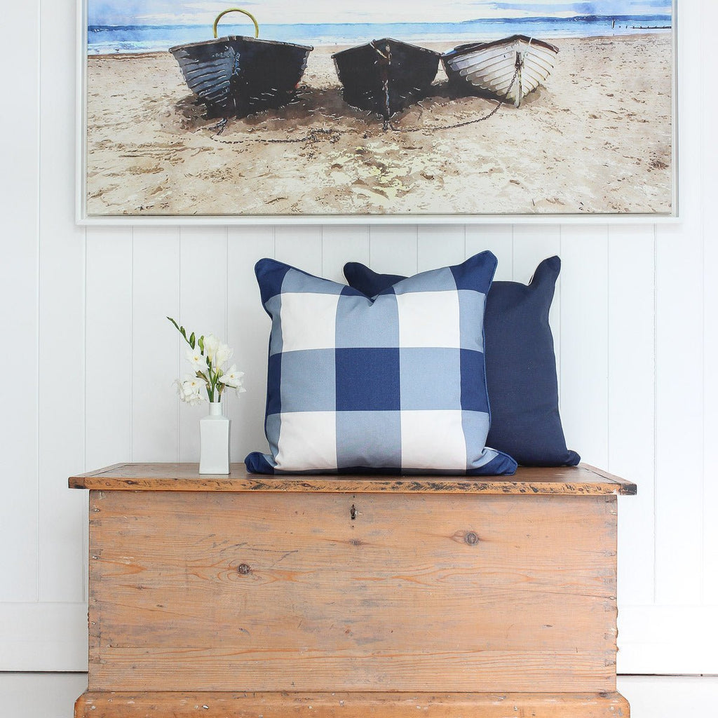 Gingham Check Jumbo Cushion - Blues - Hydrangea Lane Home