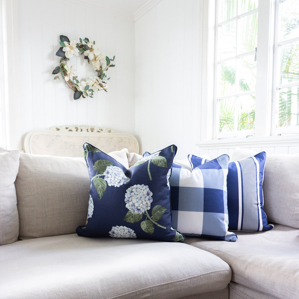 Gingham Check Jumbo Cushion - Blues - Hydrangea Lane Home